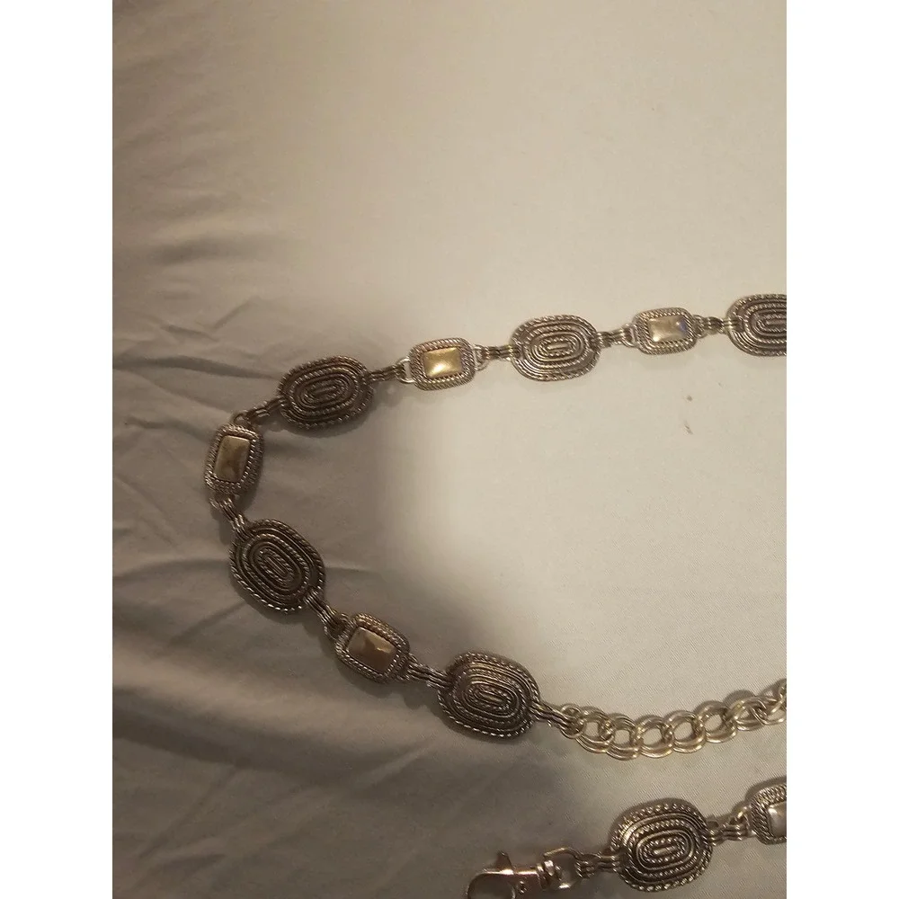 Silver Tone Chain Belt 42 Inch Adjustable Oval Link Medallion Boho
